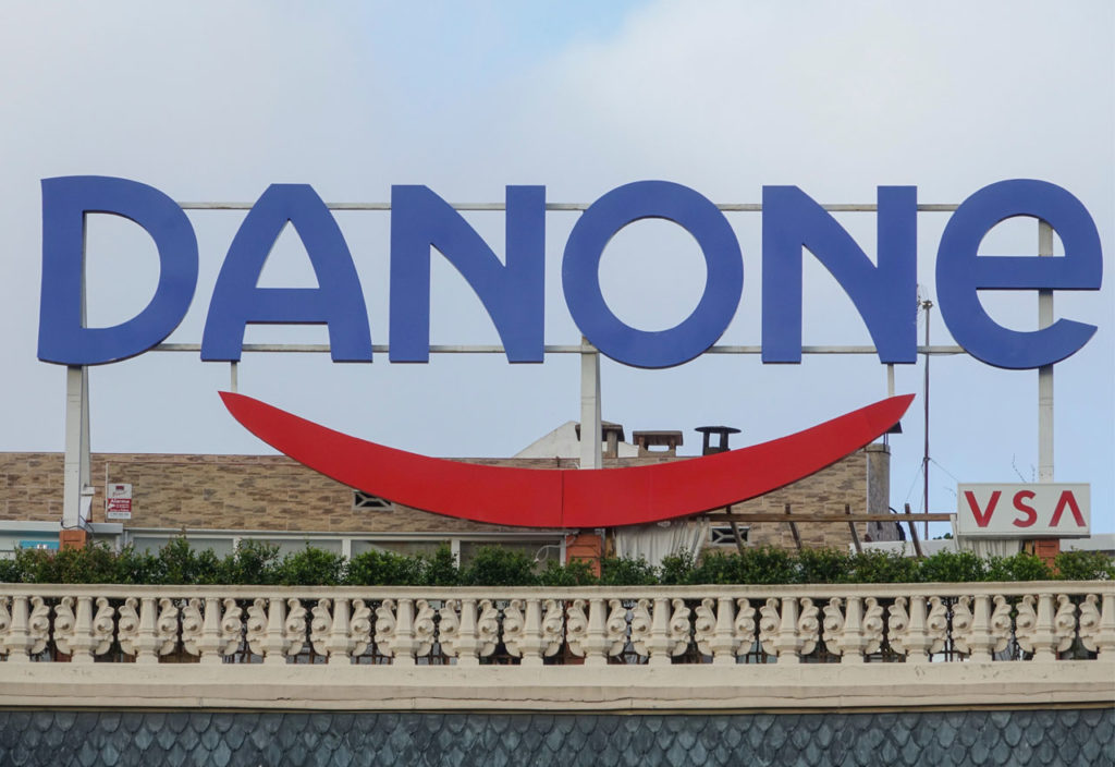 Large Danone sign atop a building