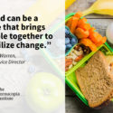 "Food can be a force that brings people together to mobilize change" graphic with an image of a meal