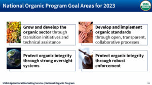 Slide listing the National Organic Program goals areas.